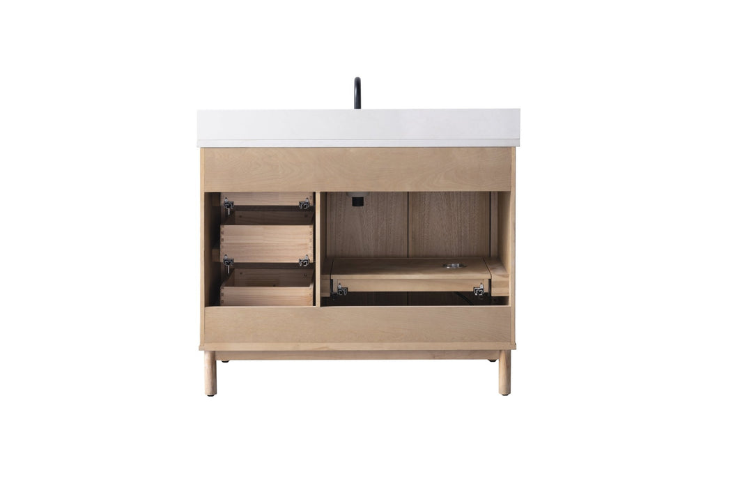 36" Single Sink Freestanding Bathroom Vanity with Milano Mist Engineered Stone Countertop, Integrated Ceramic Sink, Hidden Power & USB Charging Station and Hair Dryer Storage VA1236 - HomeBeyond