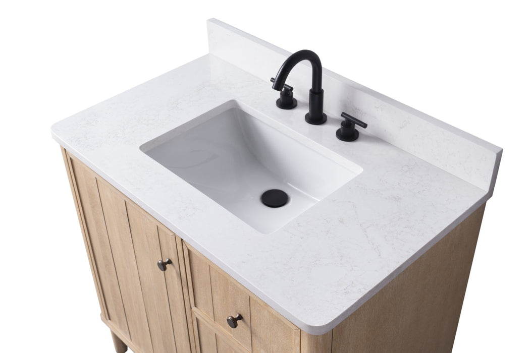 36" Single Sink Freestanding Bathroom Vanity with Milano Mist Engineered Stone Countertop, Integrated Ceramic Sink, Hidden Power & USB Charging Station and Hair Dryer Storage VA1236 - HomeBeyond