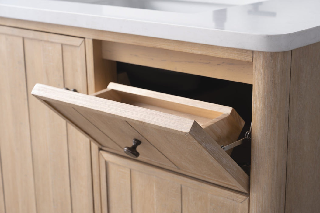 36" Single Sink Freestanding Bathroom Vanity with Milano Mist Engineered Stone Countertop, Integrated Ceramic Sink, Hidden Power & USB Charging Station and Hair Dryer Storage VA1236 - HomeBeyond