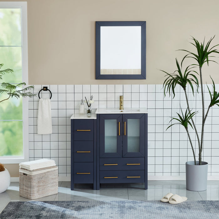 36" Single Sink Modern Bathroom Vanity Set with Ceramic Top & Free Mirror – Storage Cabinet with 1 Side Cabinet VA3024-36 - HomeBeyond