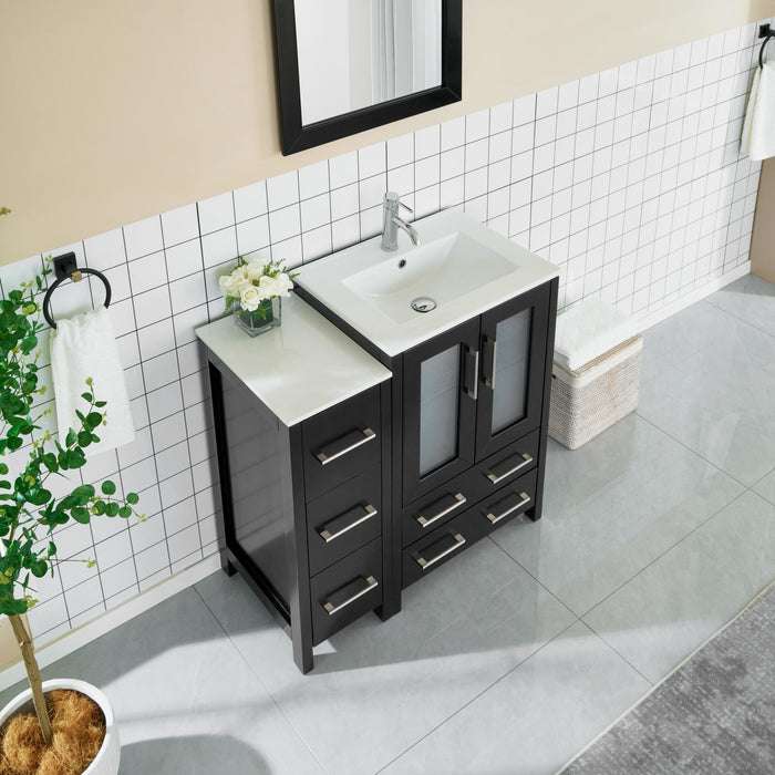 36" Single Sink Modern Bathroom Vanity Set with Ceramic Top & Free Mirror – Storage Cabinet with 1 Side Cabinet VA3024-36 - HomeBeyond