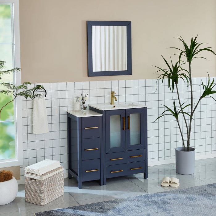 36" Single Sink Modern Bathroom Vanity Set with Ceramic Top & Free Mirror – Storage Cabinet with 1 Side Cabinet VA3024-36 - HomeBeyond