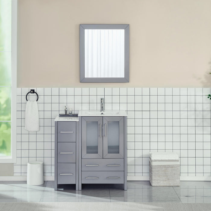 36" Single Sink Modern Bathroom Vanity Set with Ceramic Top & Free Mirror – Storage Cabinet with 1 Side Cabinet VA3024-36 - HomeBeyond