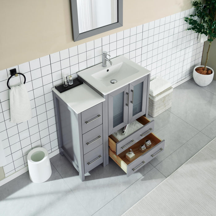36" Single Sink Modern Bathroom Vanity Set with Ceramic Top & Free Mirror – Storage Cabinet with 1 Side Cabinet VA3024-36 - HomeBeyond