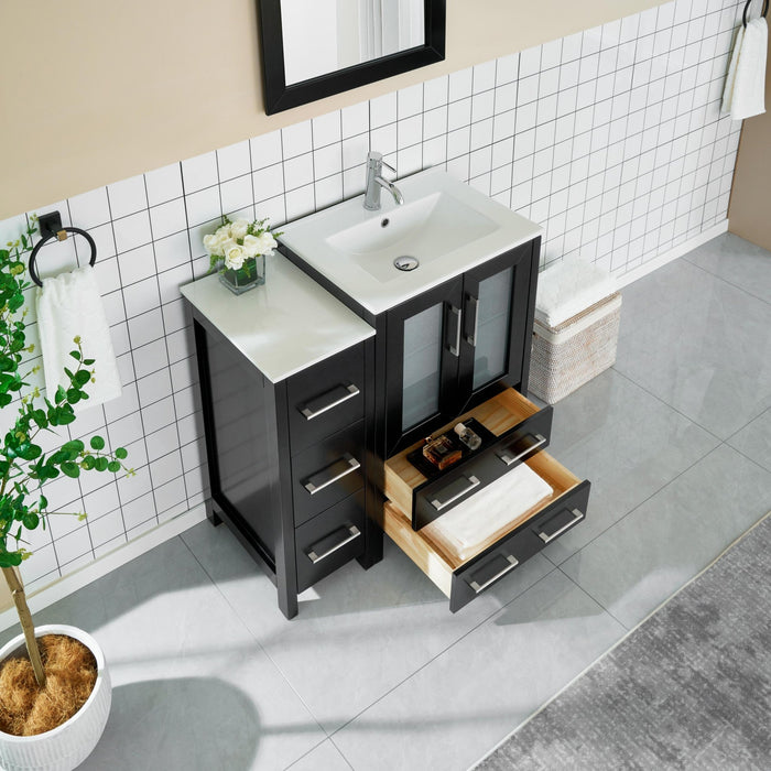 36" Single Sink Modern Bathroom Vanity Set with Ceramic Top & Free Mirror – Storage Cabinet with 1 Side Cabinet VA3024-36 - HomeBeyond