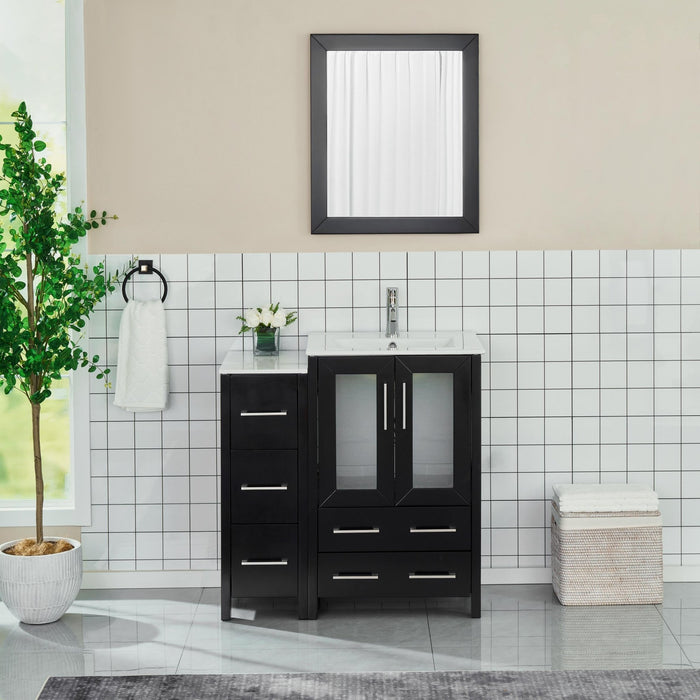 36" Single Sink Modern Bathroom Vanity Set with Ceramic Top & Free Mirror – Storage Cabinet with 1 Side Cabinet VA3024-36 - HomeBeyond