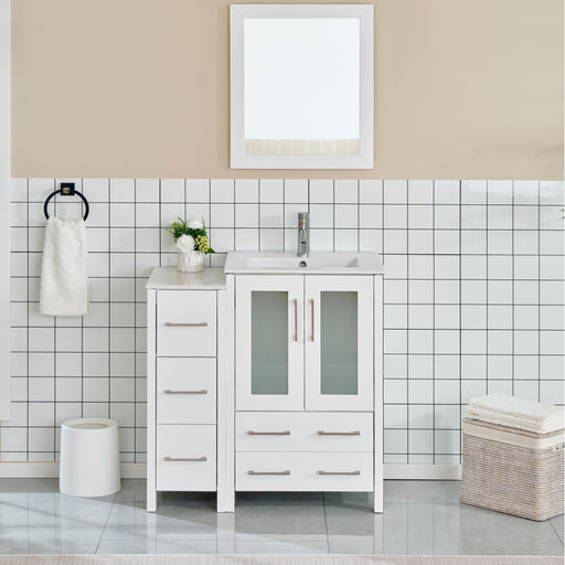 36" Single Sink Modern Bathroom Vanity Set with Ceramic Top & Free Mirror – Storage Cabinet with 1 Side Cabinet VA3024-36 - HomeBeyond