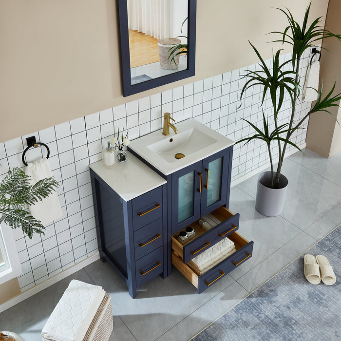 36" Single Sink Modern Bathroom Vanity Set with Ceramic Top & Free Mirror – Storage Cabinet with 1 Side Cabinet VA3024-36 - HomeBeyond