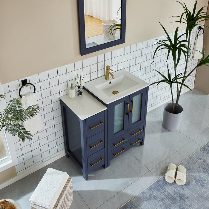 36" Single Sink Modern Bathroom Vanity Set with Ceramic Top & Free Mirror – Storage Cabinet with 1 Side Cabinet VA3024-36 - HomeBeyond