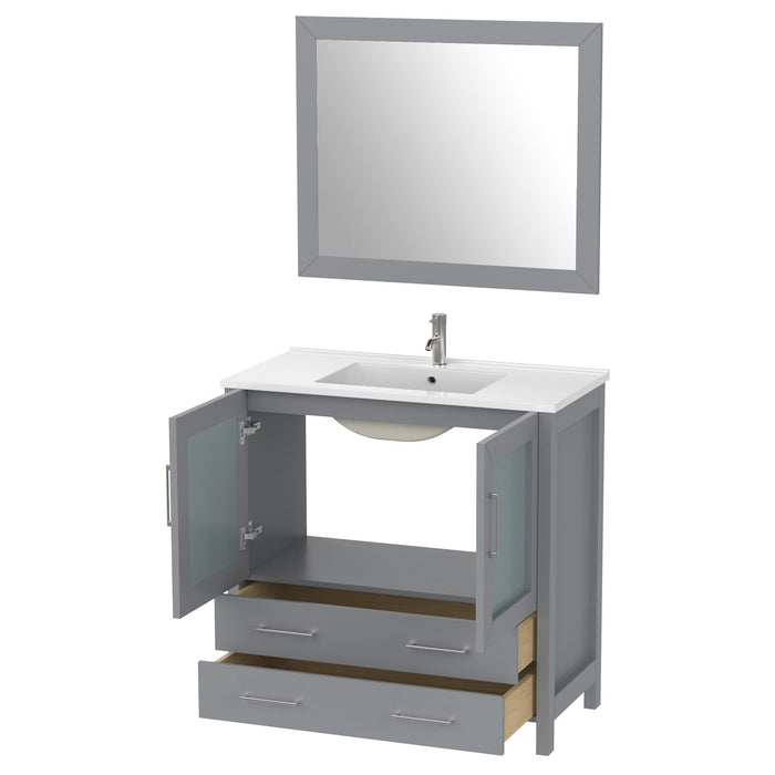 36" Single Sink Modern Bathroom Vanity Set with Ceramic Top & Free Mirror – Storage Cabinet with 2 Drawers VA3036 - HomeBeyond