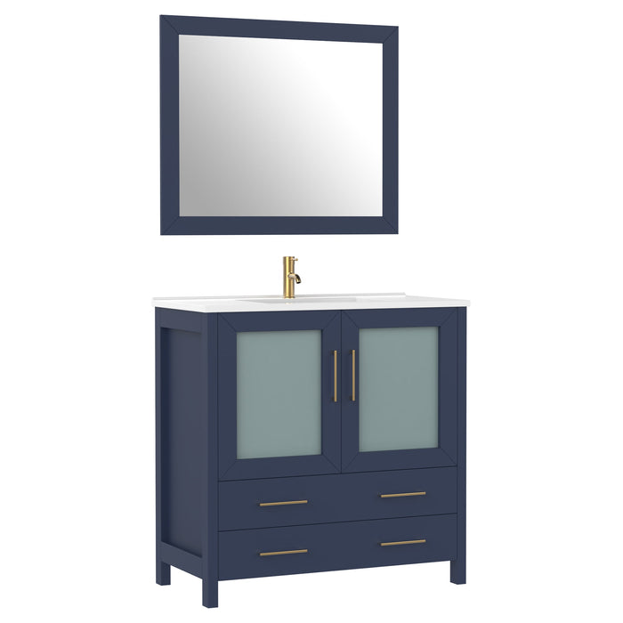 36" Single Sink Modern Bathroom Vanity Set with Ceramic Top & Free Mirror – Storage Cabinet with 2 Drawers VA3036 - HomeBeyond