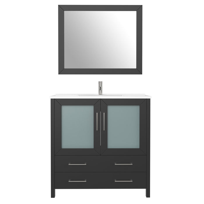 36" Single Sink Modern Bathroom Vanity Set with Ceramic Top & Free Mirror – Storage Cabinet with 2 Drawers VA3036 - HomeBeyond