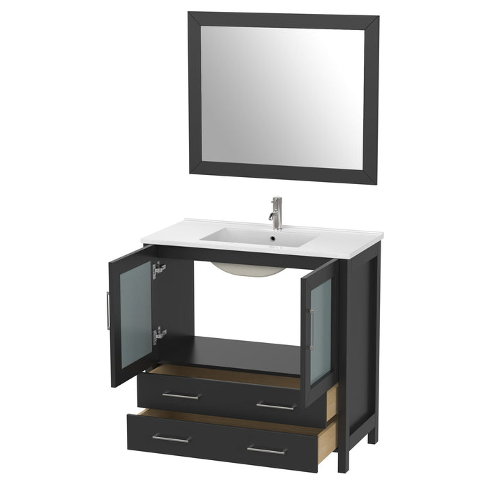 36" Single Sink Modern Bathroom Vanity Set with Ceramic Top & Free Mirror – Storage Cabinet with 2 Drawers VA3036 - HomeBeyond