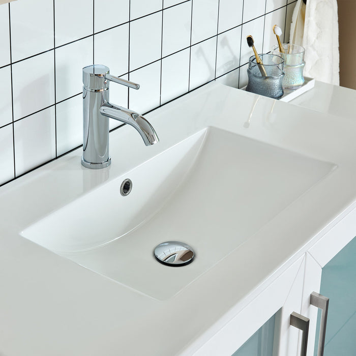 36" Single Sink Modern Bathroom Vanity Set with Ceramic Top & Free Mirror – Storage Cabinet with 2 Drawers VA3036 - HomeBeyond
