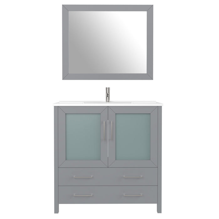 36" Single Sink Modern Bathroom Vanity Set with Ceramic Top & Free Mirror – Storage Cabinet with 2 Drawers VA3036 - HomeBeyond