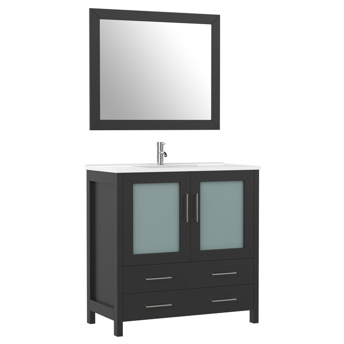 36" Single Sink Modern Bathroom Vanity Set with Ceramic Top & Free Mirror – Storage Cabinet with 2 Drawers VA3036 - HomeBeyond