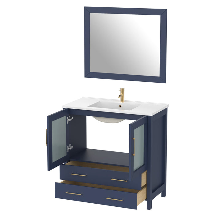 36" Single Sink Modern Bathroom Vanity Set with Ceramic Top & Free Mirror – Storage Cabinet with 2 Drawers VA3036 - HomeBeyond