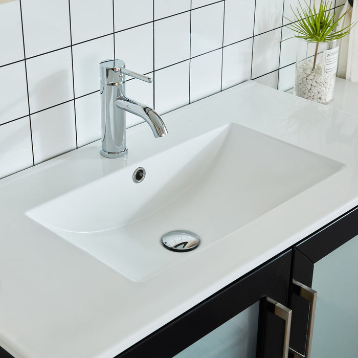36" Single Sink Modern Bathroom Vanity Set with Ceramic Top & Free Mirror – Storage Cabinet with 2 Drawers VA3036 - HomeBeyond