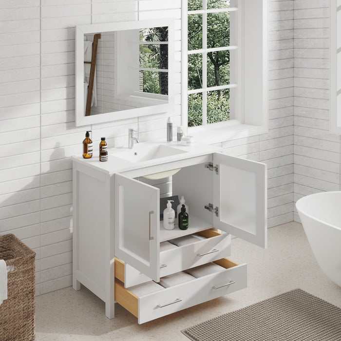 36" Single Sink Modern Bathroom Vanity Set with Ceramic Top & Free Mirror – Storage Cabinet with 2 Drawers VA3036 - HomeBeyond