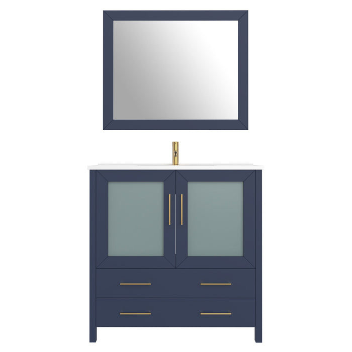 36" Single Sink Modern Bathroom Vanity Set with Ceramic Top & Free Mirror – Storage Cabinet with 2 Drawers VA3036 - HomeBeyond