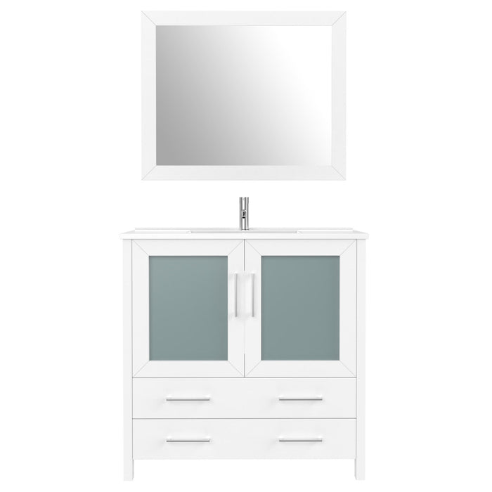 36" Single Sink Modern Bathroom Vanity Set with Ceramic Top & Free Mirror – Storage Cabinet with 2 Drawers VA3036 - HomeBeyond
