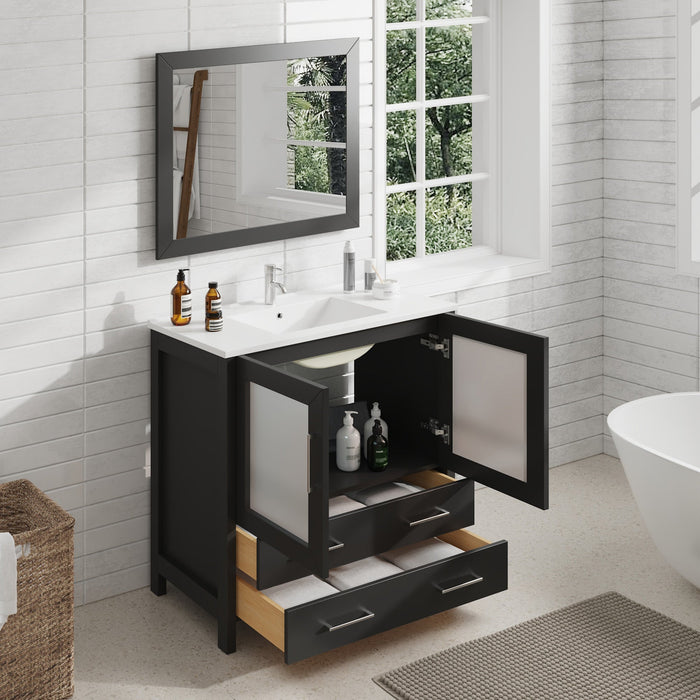 36" Single Sink Modern Bathroom Vanity Set with Ceramic Top & Free Mirror – Storage Cabinet with 2 Drawers VA3036 - HomeBeyond