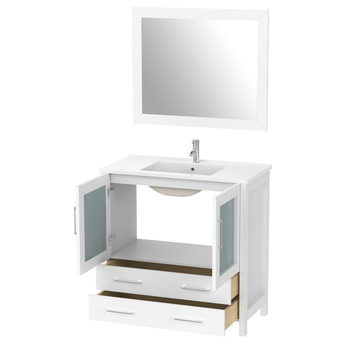 36" Single Sink Modern Bathroom Vanity Set with Ceramic Top & Free Mirror – Storage Cabinet with 2 Drawers VA3036 - HomeBeyond