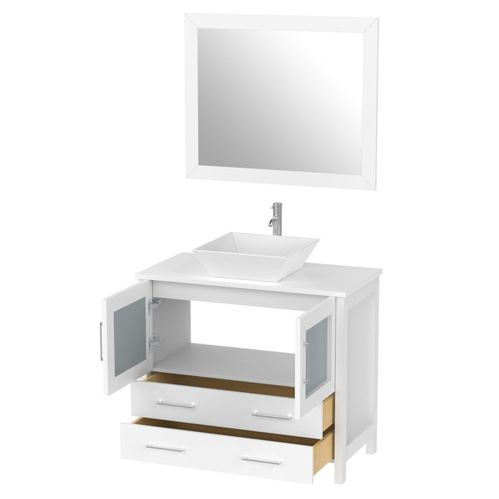 36" Single Sink Modern Bathroom Vanity Set with White Engineered Marble Top & Free Mirror – Storage Cabinet with 2 Drawers VA3136 - HomeBeyond