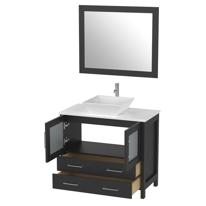 36" Single Sink Modern Bathroom Vanity Set with White Engineered Marble Top & Free Mirror – Storage Cabinet with 2 Drawers VA3136 - HomeBeyond
