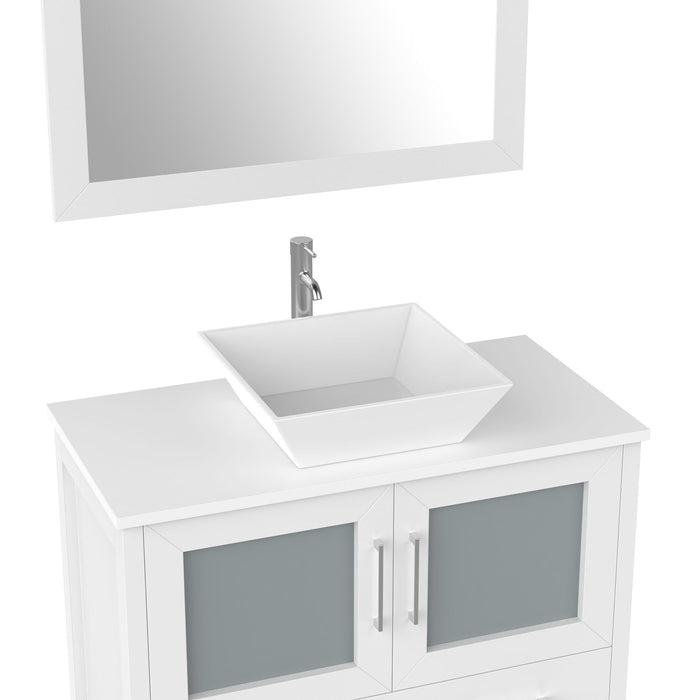 36" Single Sink Modern Bathroom Vanity Set with White Engineered Marble Top & Free Mirror – Storage Cabinet with 2 Drawers VA3136 - HomeBeyond