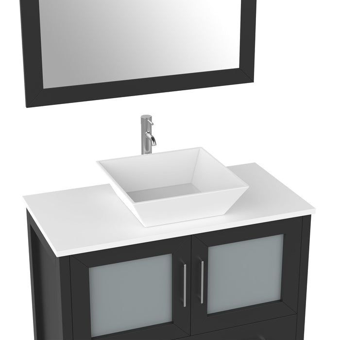 36" Single Sink Modern Bathroom Vanity Set with White Engineered Marble Top & Free Mirror – Storage Cabinet with 2 Drawers VA3136 - HomeBeyond