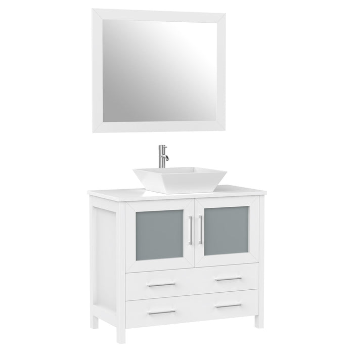 36" Single Sink Modern Bathroom Vanity Set with White Engineered Marble Top & Free Mirror – Storage Cabinet with 2 Drawers VA3136 - HomeBeyond