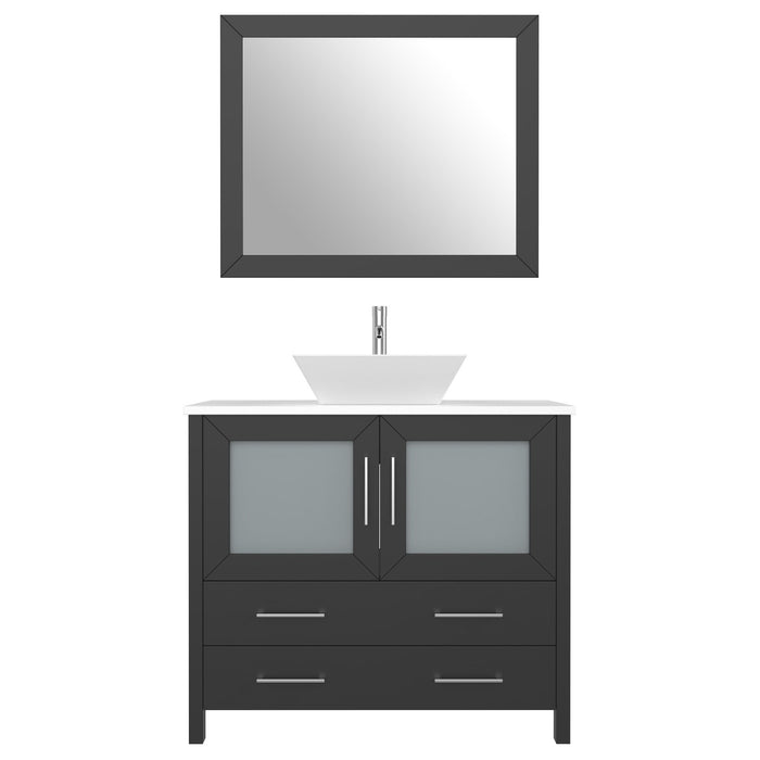 36" Single Sink Modern Bathroom Vanity Set with White Engineered Marble Top & Free Mirror – Storage Cabinet with 2 Drawers VA3136 - HomeBeyond