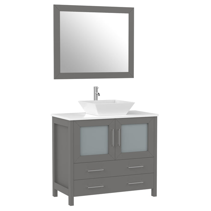 36" Single Sink Modern Bathroom Vanity Set with White Engineered Marble Top & Free Mirror – Storage Cabinet with 2 Drawers VA3136 - HomeBeyond