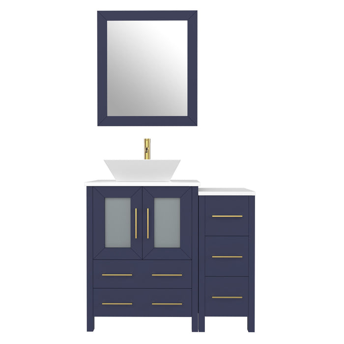 36" Single Sink Modern Bathroom Vanity Set with White Engineered Marble Top & Free Mirror – Storage Cabinet with 5 Drawers VA3124-36 - HomeBeyond