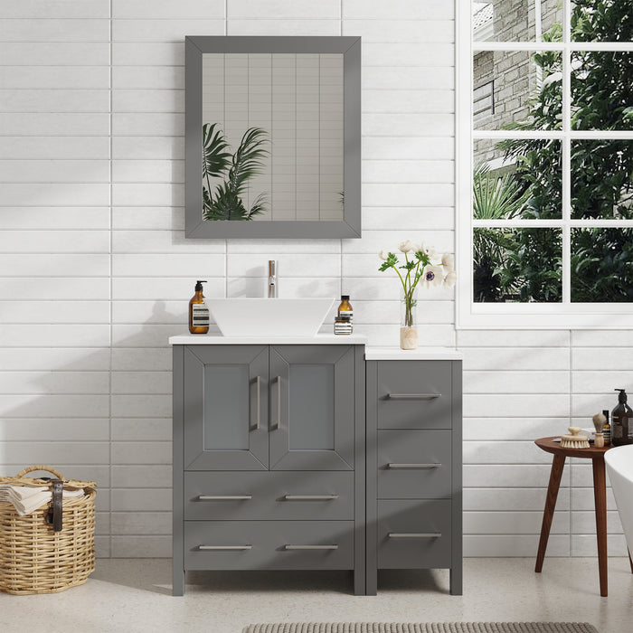 36" Single Sink Modern Bathroom Vanity Set with White Engineered Marble Top & Free Mirror – Storage Cabinet with 5 Drawers VA3124-36 - HomeBeyond
