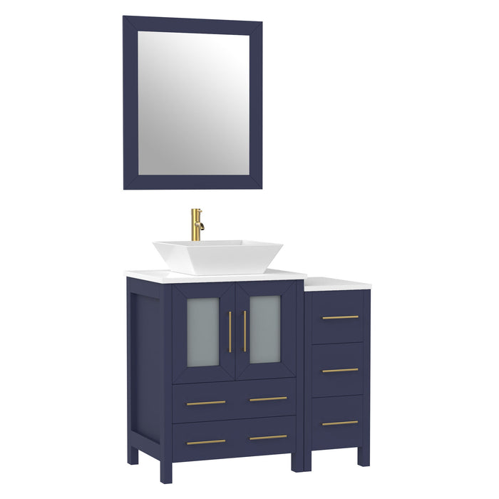 36" Single Sink Modern Bathroom Vanity Set with White Engineered Marble Top & Free Mirror – Storage Cabinet with 5 Drawers VA3124-36 - HomeBeyond