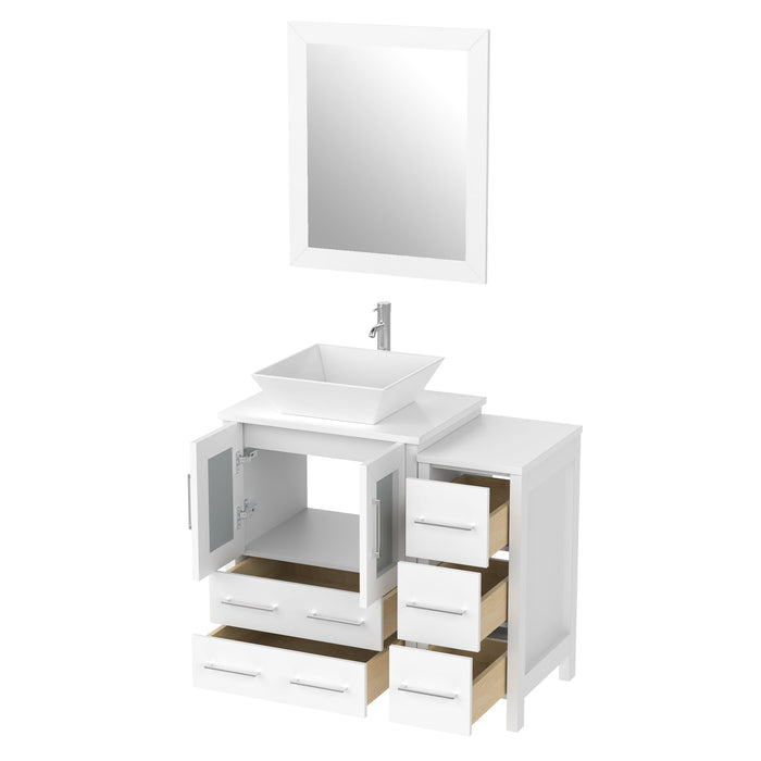 36" Single Sink Modern Bathroom Vanity Set with White Engineered Marble Top & Free Mirror – Storage Cabinet with 5 Drawers VA3124-36 - HomeBeyond