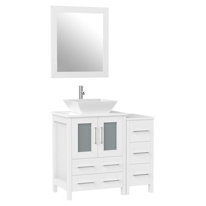 36" Single Sink Modern Bathroom Vanity Set with White Engineered Marble Top & Free Mirror – Storage Cabinet with 5 Drawers VA3124-36 - HomeBeyond