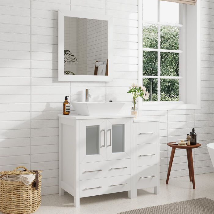 36" Single Sink Modern Bathroom Vanity Set with White Engineered Marble Top & Free Mirror – Storage Cabinet with 5 Drawers VA3124-36 - HomeBeyond