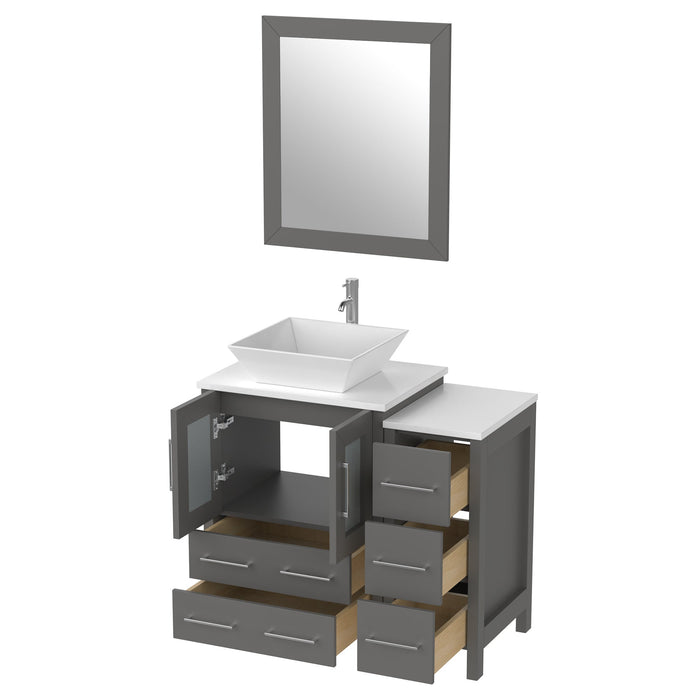36" Single Sink Modern Bathroom Vanity Set with White Engineered Marble Top & Free Mirror – Storage Cabinet with 5 Drawers VA3124-36 - HomeBeyond