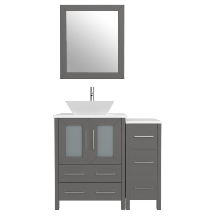36" Single Sink Modern Bathroom Vanity Set with White Engineered Marble Top & Free Mirror – Storage Cabinet with 5 Drawers VA3124-36 - HomeBeyond