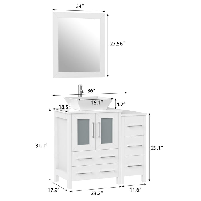36" Single Sink Modern Bathroom Vanity Set with White Engineered Marble Top & Free Mirror – Storage Cabinet with 5 Drawers VA3124-36 - HomeBeyond