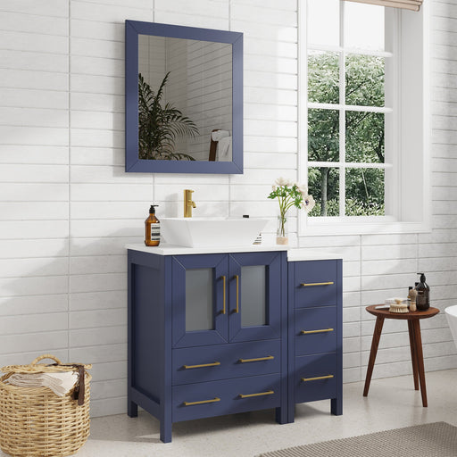 36" Single Sink Modern Bathroom Vanity Set with White Engineered Marble Top & Free Mirror – Storage Cabinet with 5 Drawers VA3124-36 - HomeBeyond