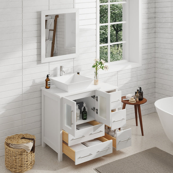 36" Single Sink Modern Bathroom Vanity Set with White Engineered Marble Top & Free Mirror – Storage Cabinet with 5 Drawers VA3124-36 - HomeBeyond