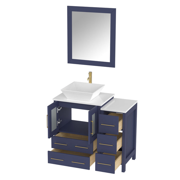 36" Single Sink Modern Bathroom Vanity Set with White Engineered Marble Top & Free Mirror – Storage Cabinet with 5 Drawers VA3124-36 - HomeBeyond
