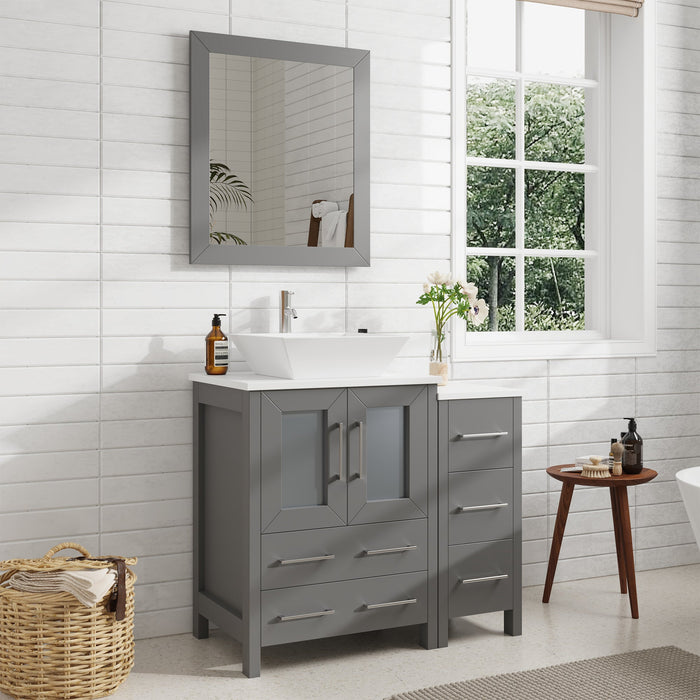 36" Single Sink Modern Bathroom Vanity Set with White Engineered Marble Top & Free Mirror – Storage Cabinet with 5 Drawers VA3124-36 - HomeBeyond