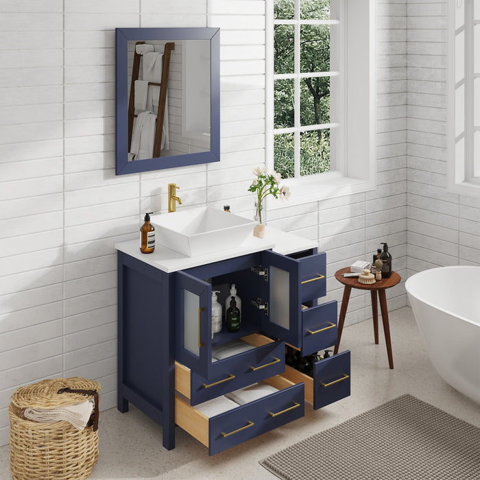 36" Single Sink Modern Bathroom Vanity Set with White Engineered Marble Top & Free Mirror – Storage Cabinet with 5 Drawers VA3124-36 - HomeBeyond