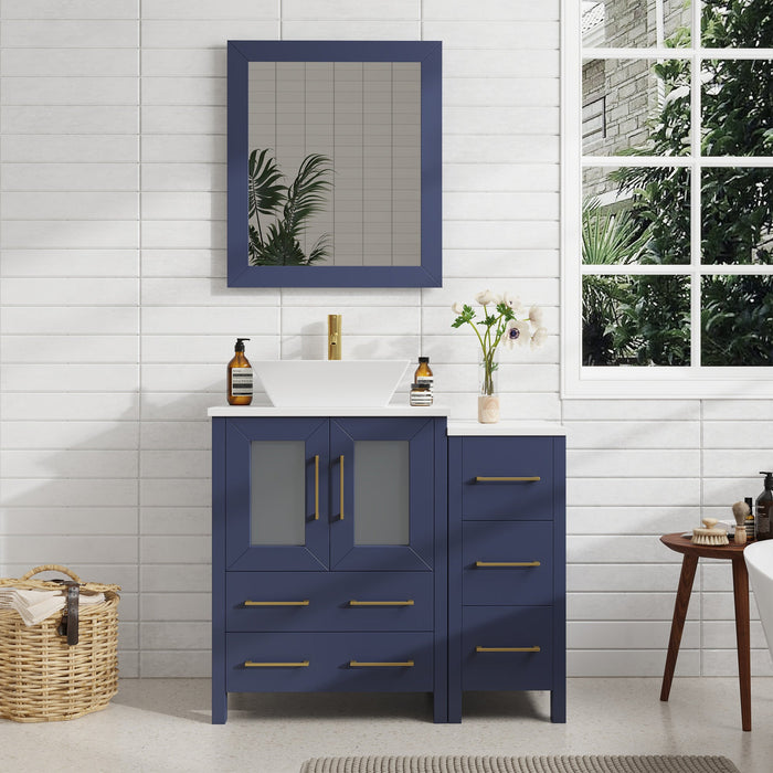 36" Single Sink Modern Bathroom Vanity Set with White Engineered Marble Top & Free Mirror – Storage Cabinet with 5 Drawers VA3124-36 - HomeBeyond