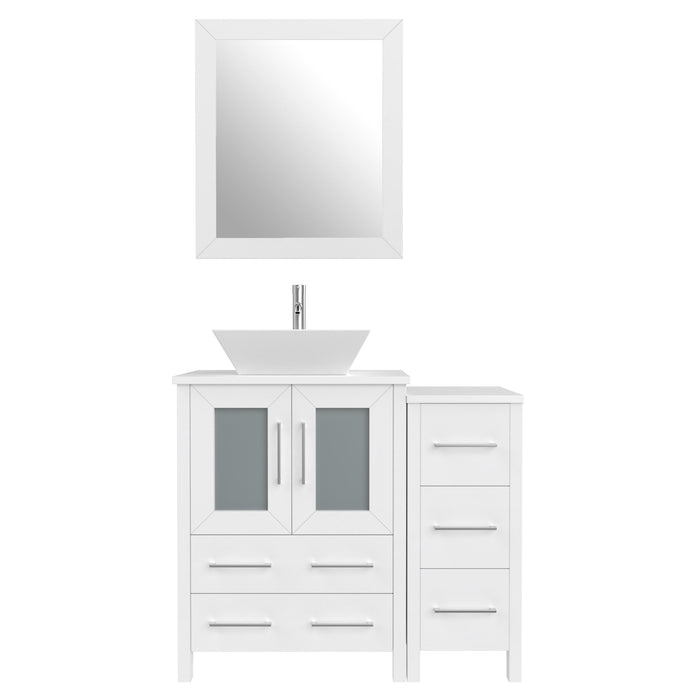 36" Single Sink Modern Bathroom Vanity Set with White Engineered Marble Top & Free Mirror – Storage Cabinet with 5 Drawers VA3124-36 - HomeBeyond